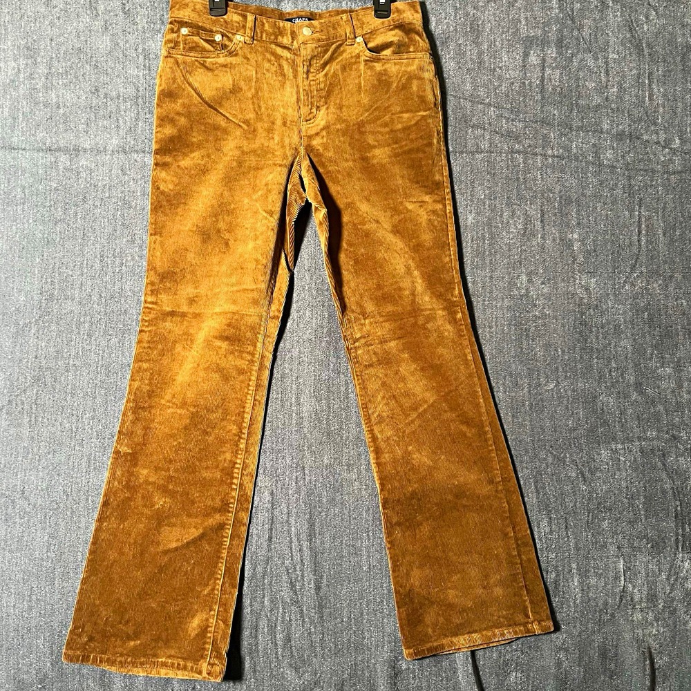 Chaps Women's  Brown Corduroy Pants Straight Flat Front Stretch Size 8 32/30